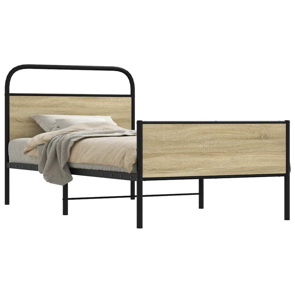 vidaXL Sängram utan madrass sonoma-ek 100x190 cm konstruerad trä