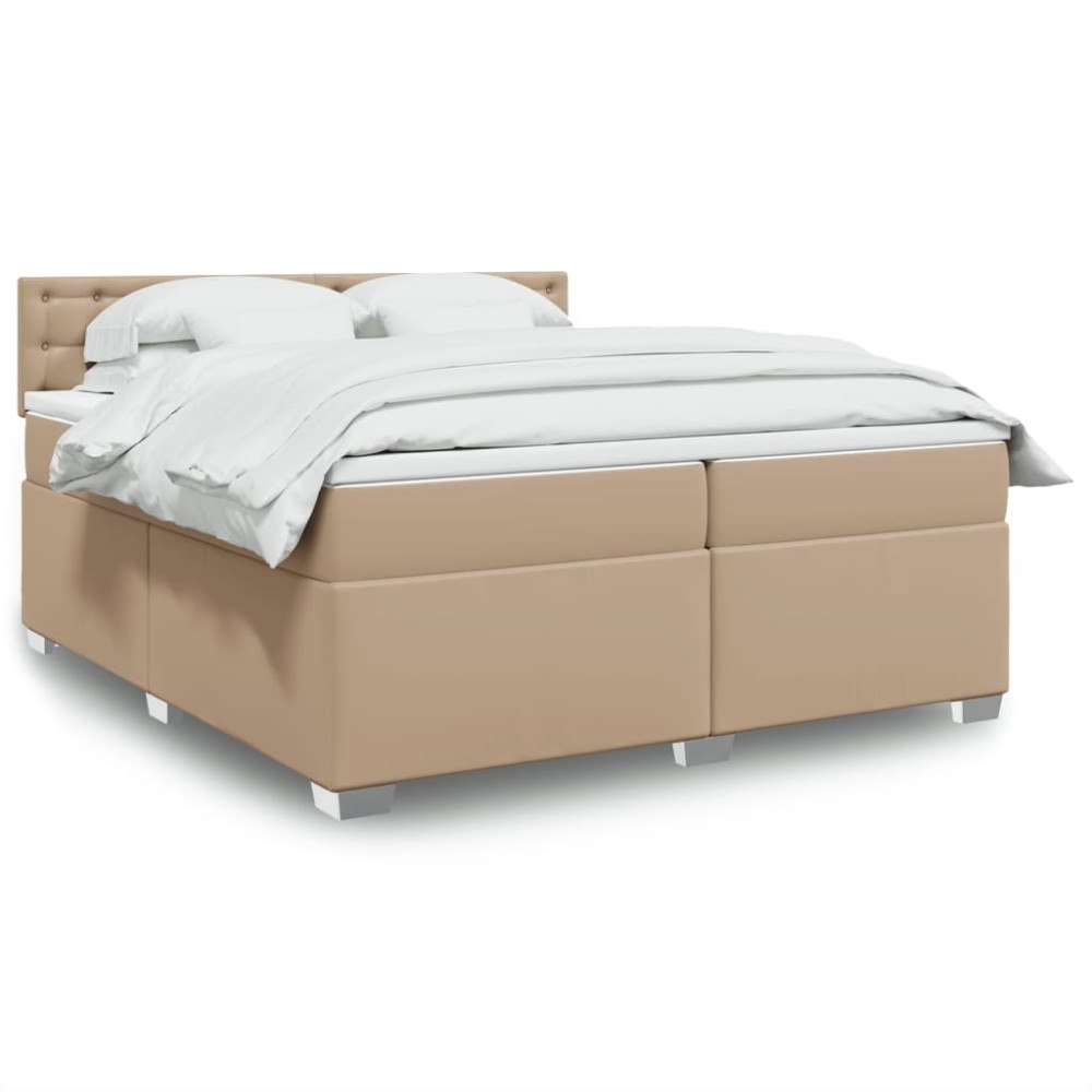 vidaXL Ramsäng med bäddmadrass cappuccino 200x200 cm konstläder