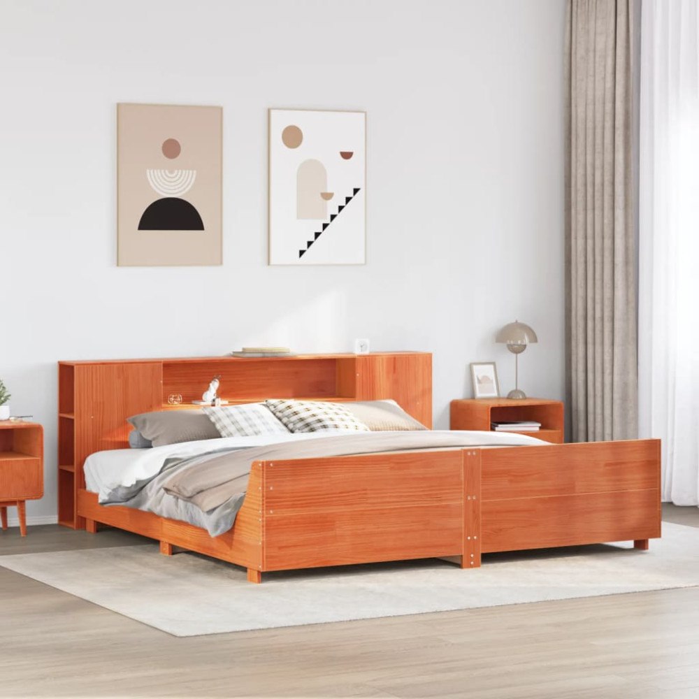 vidaXL Sängram utan madrass vaxbrun 200x200 cm massiv furu
