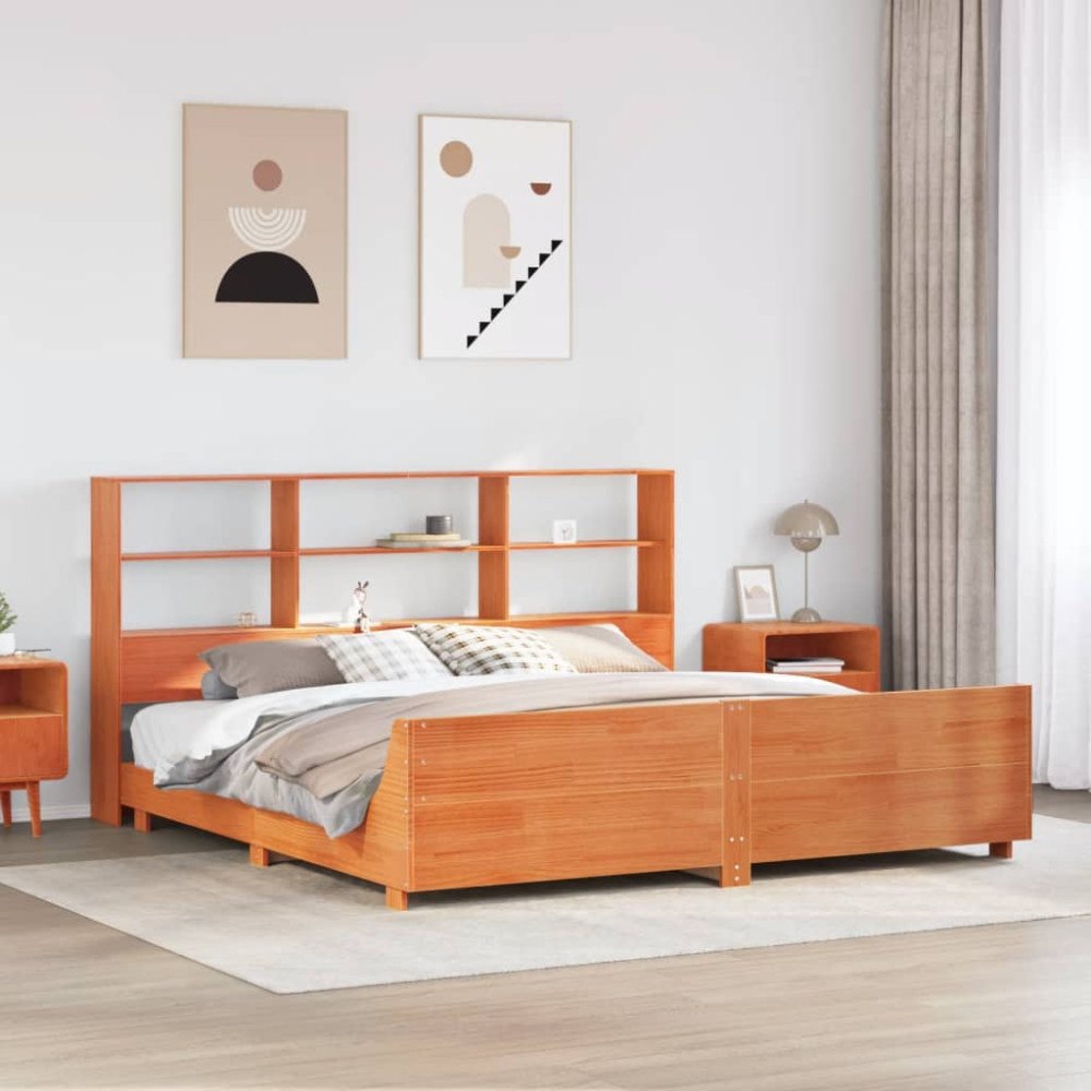 vidaXL Sängram utan madrass vaxbrun 200x200 cm massiv furu