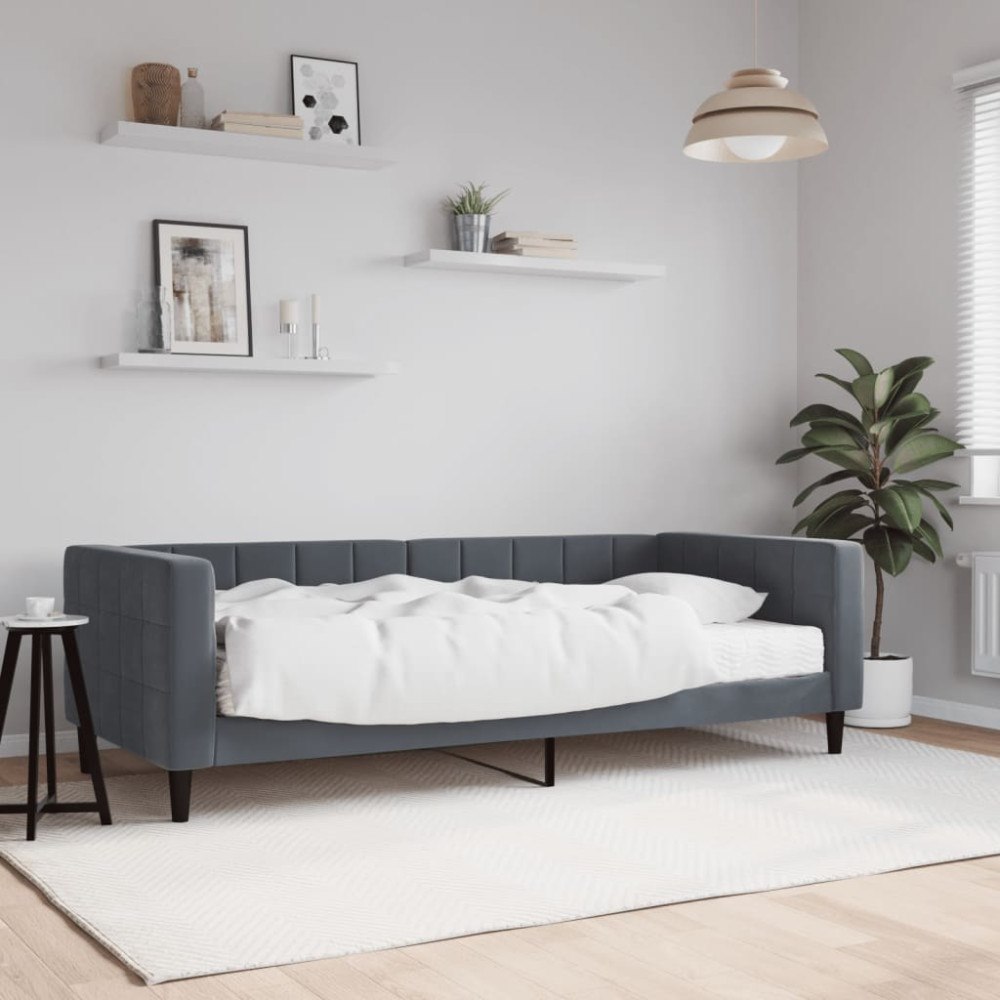 vidaXL Dagbädd med madrass mörkgrå 90x200 cm sammet
