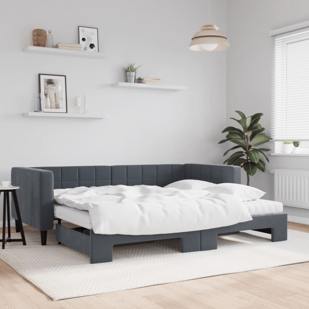 vidaXL Dagbädd utdragbar och madrasser mörkgrå 90x200 cm sammet