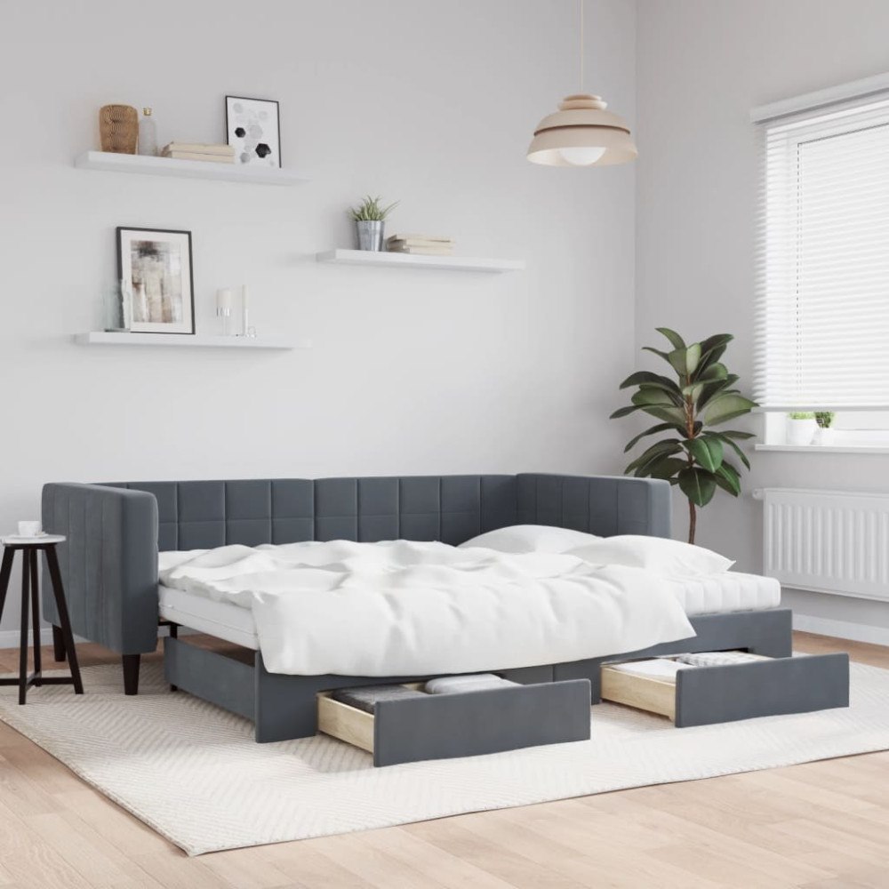 vidaXL Dagbädd utdragbar med lådor mörkgrå 90x200 cm sammet