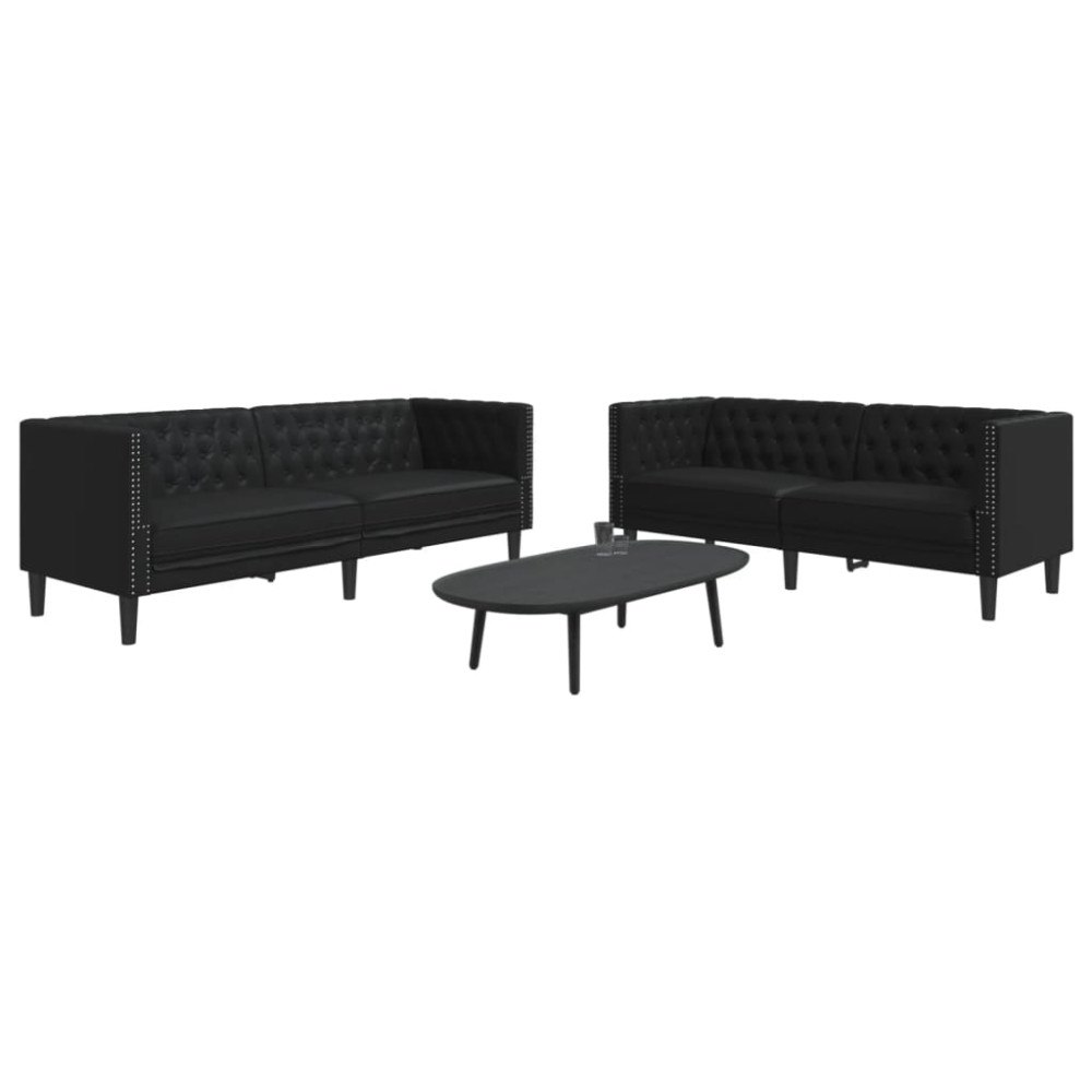 vidaXL Soffgrupp chesterfield 2 delar svart konstläder