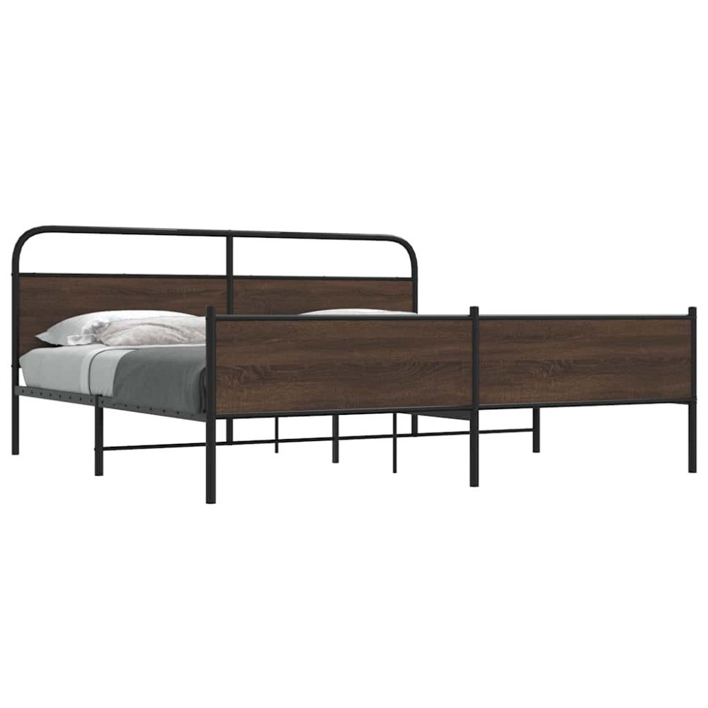 vidaXL Sängram utan madrass metall brun ek 180x200 cm