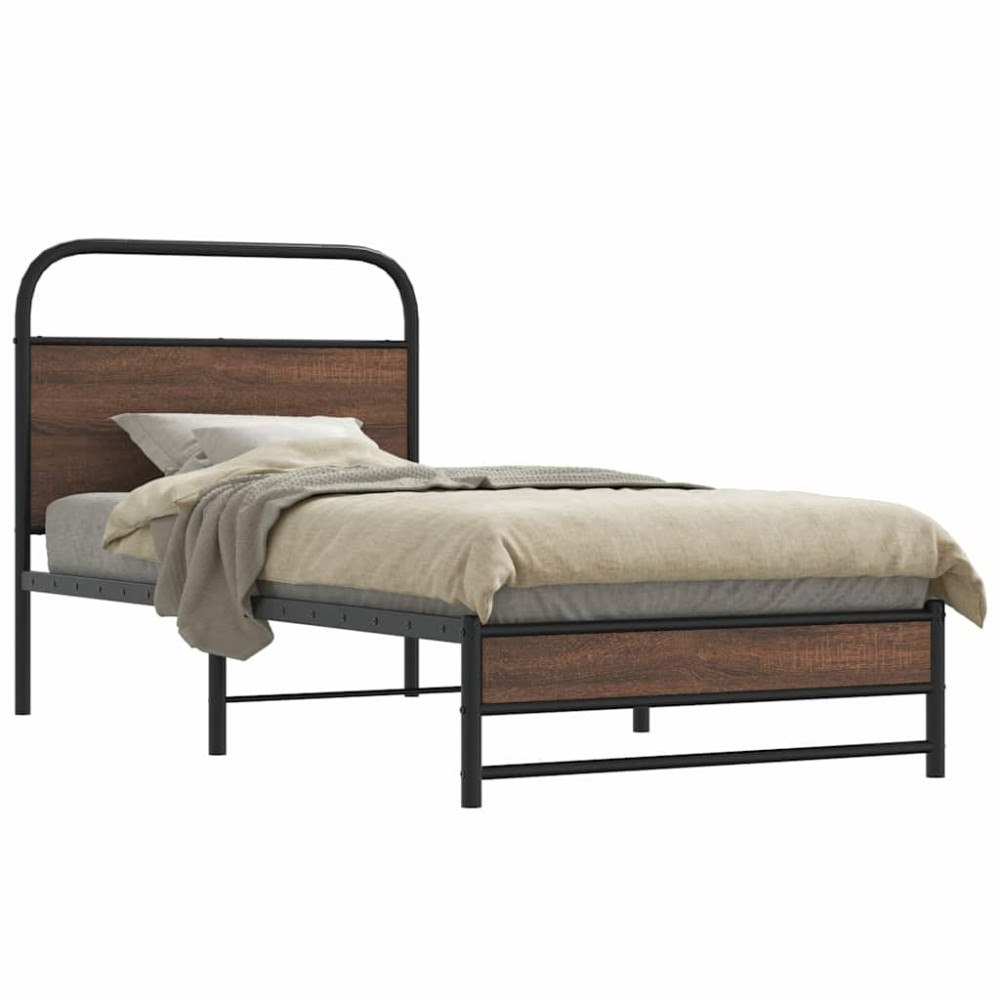 vidaXL Sängram utan madrass brun ek 107x203 cm konstruerad trä