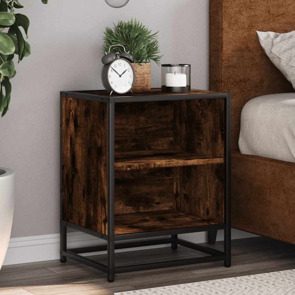 vidaXL Sängbord rökfärgad ek 40x31x50 cm konstruerat trä och metall
