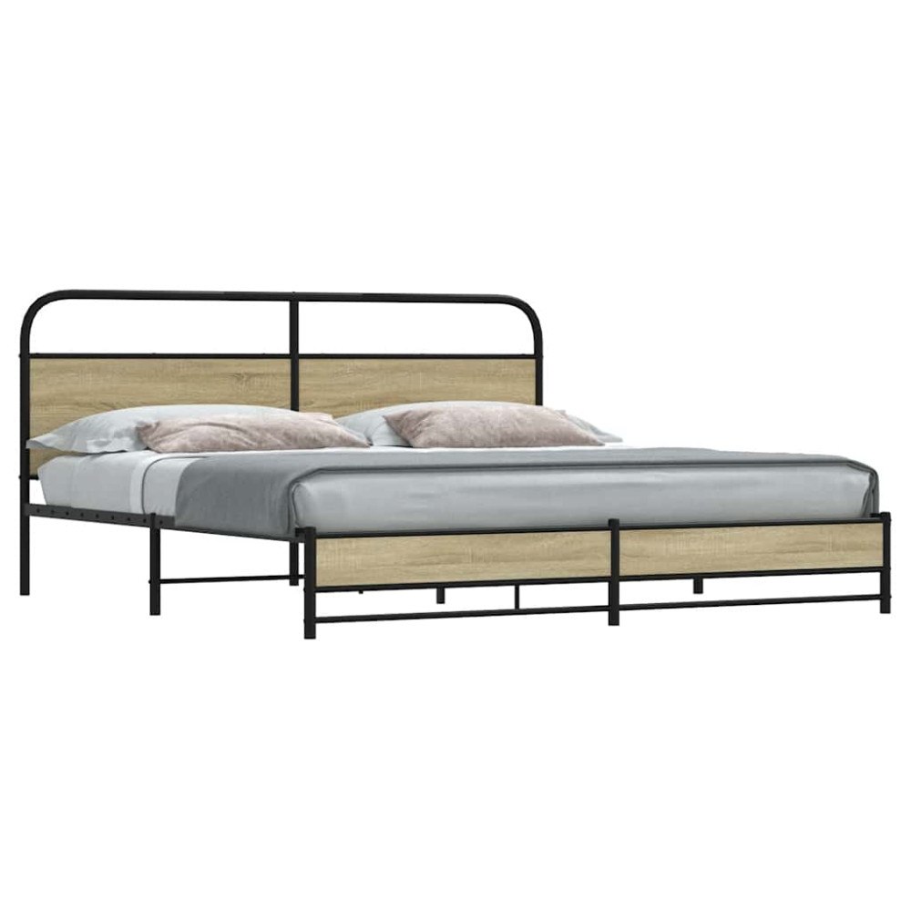 vidaXL Sängram utan madrass metall sonoma-ek 183x213 cm