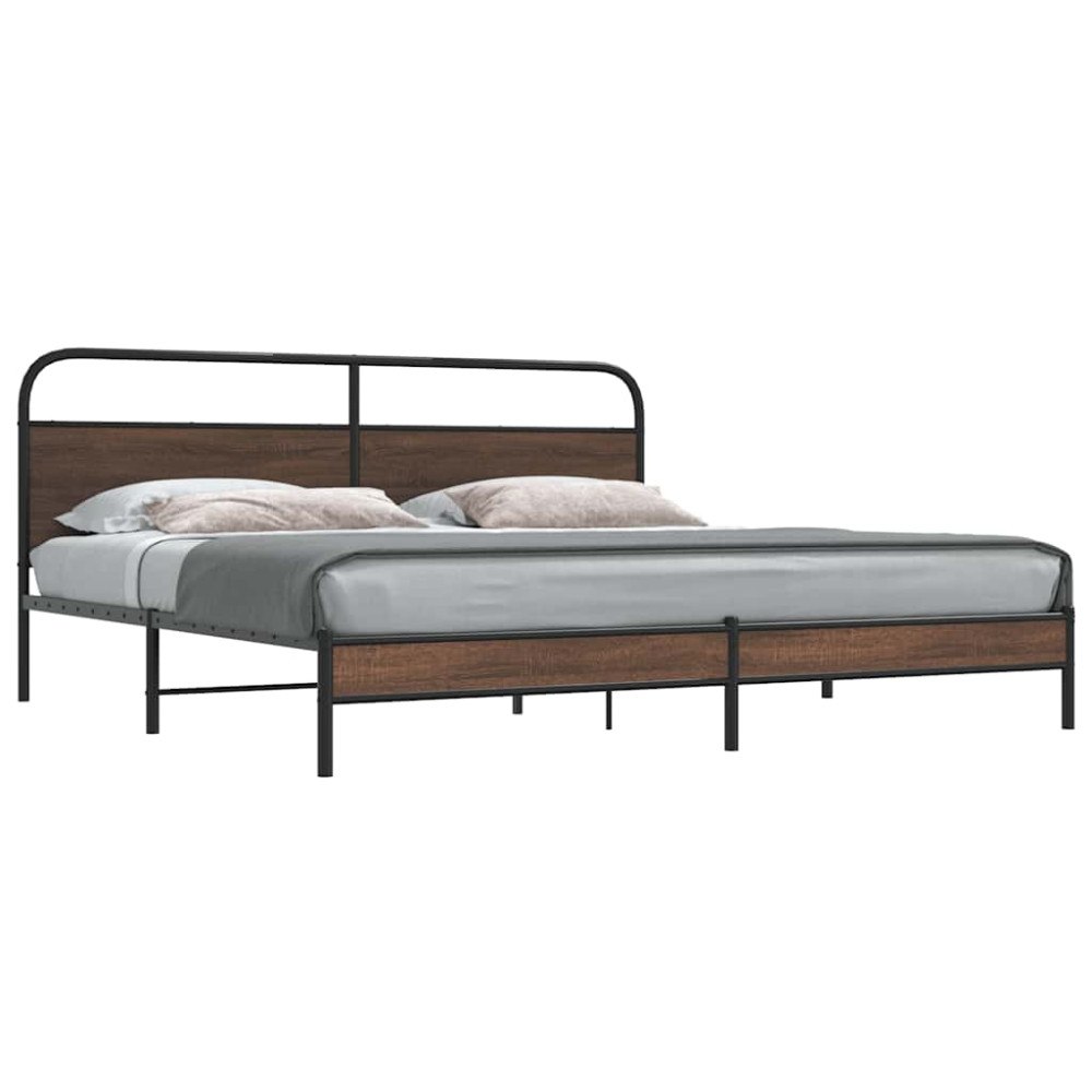 vidaXL Sängram utan madrass metall brun ek 180x200 cm