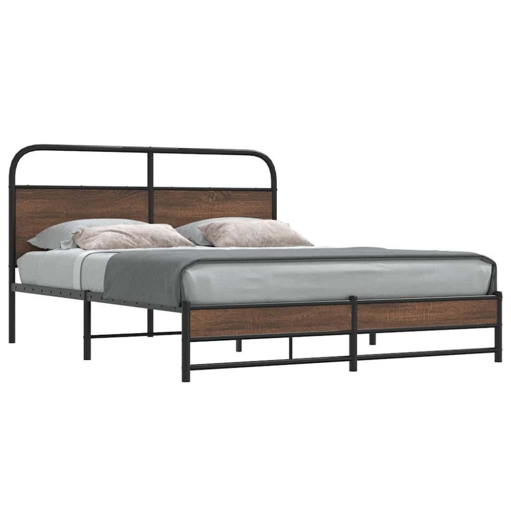 vidaXL Sängram utan madrass metall brun ek 160x200 cm