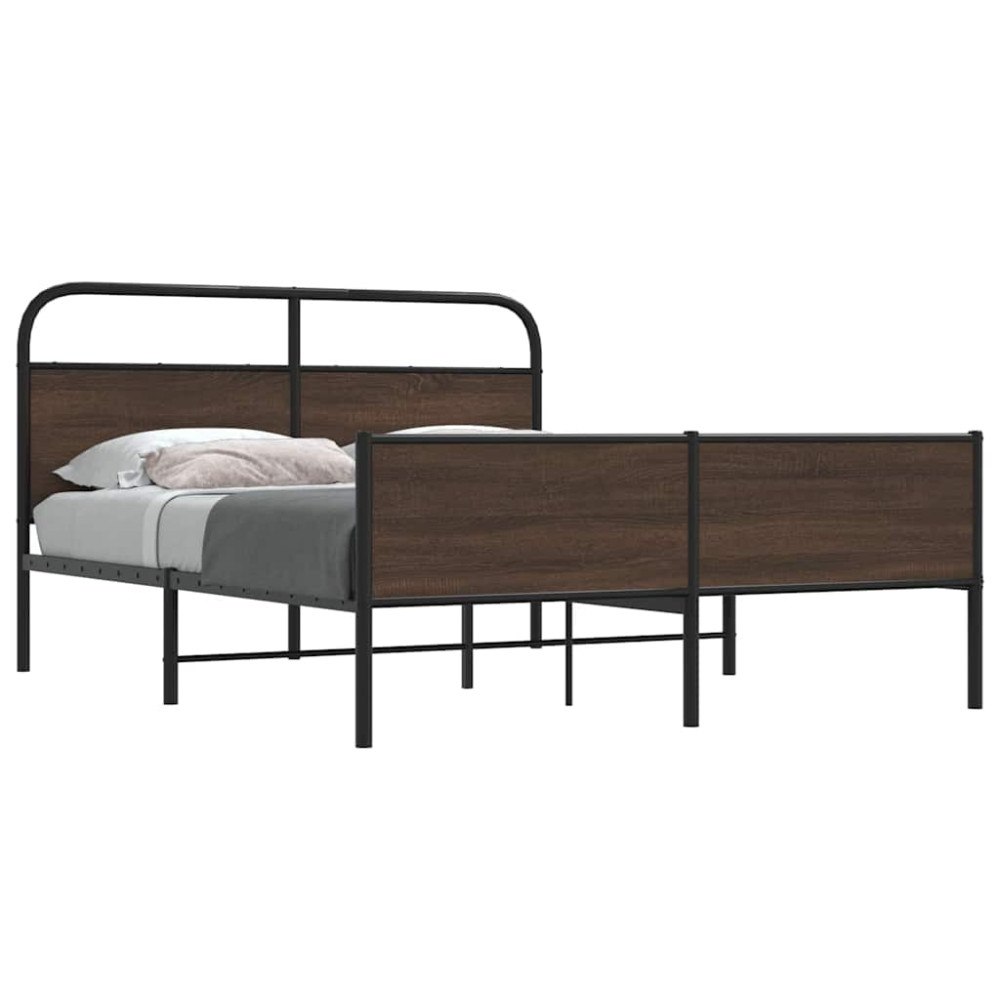 vidaXL Sängram utan madrass metall brun ek 150x200 cm