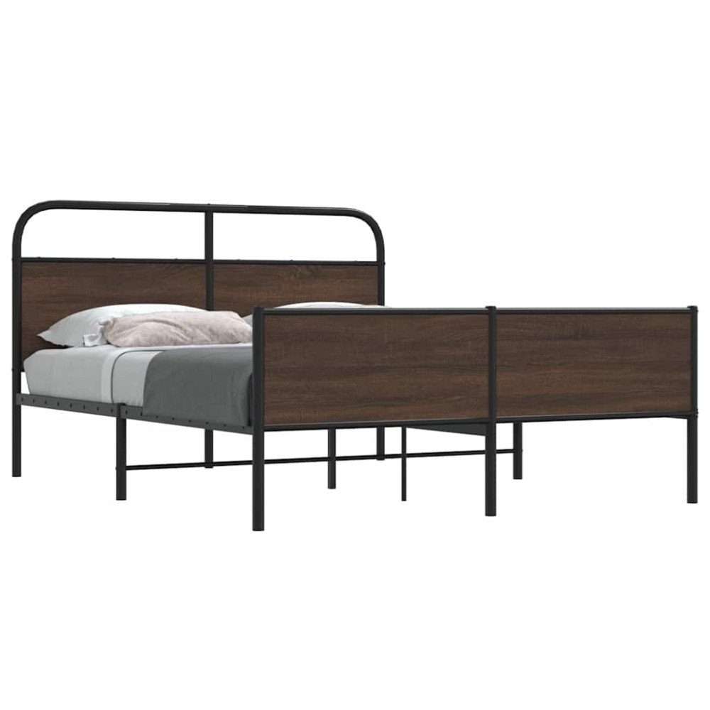 vidaXL Sängram utan madrass metall brun ek 160x200 cm