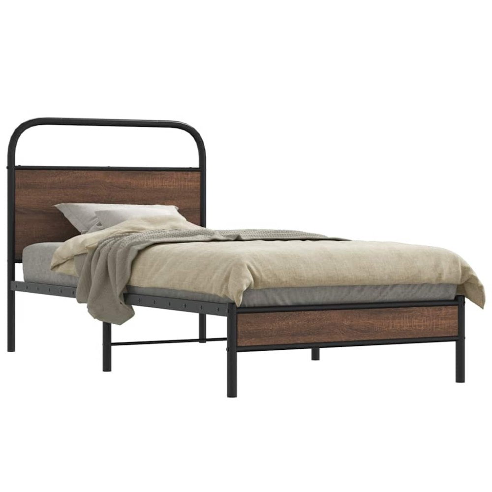 vidaXL Sängram utan madrass brun ek 107x203 cm konstruerad trä