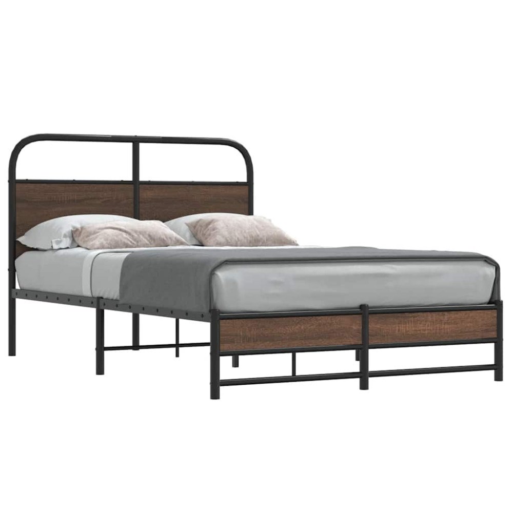 vidaXL Sängram utan madrass brun ek 135x190 cm konstruerad trä
