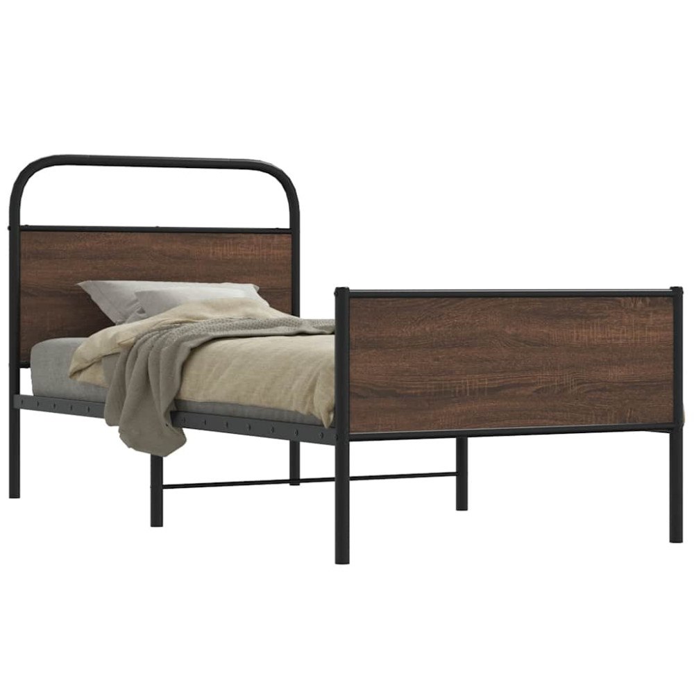 vidaXL Sängram utan madrass brun ek 100x190 cm konstruerad trä