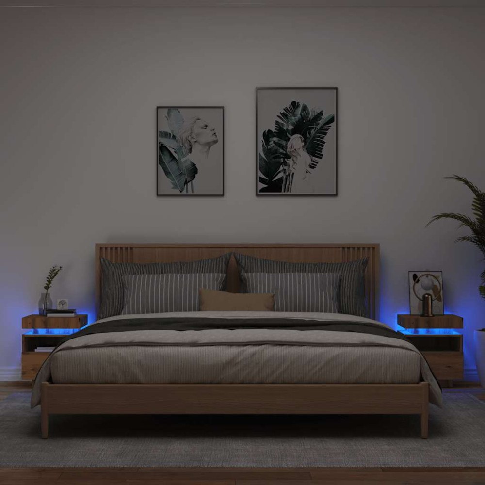 vidaXL Sängbord med LED-belysning 2 st artisan ek 40x39x48,5 cm