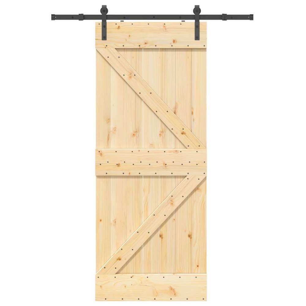 vidaXL Skjutdörr med beslag 85x210 cm massiv furu