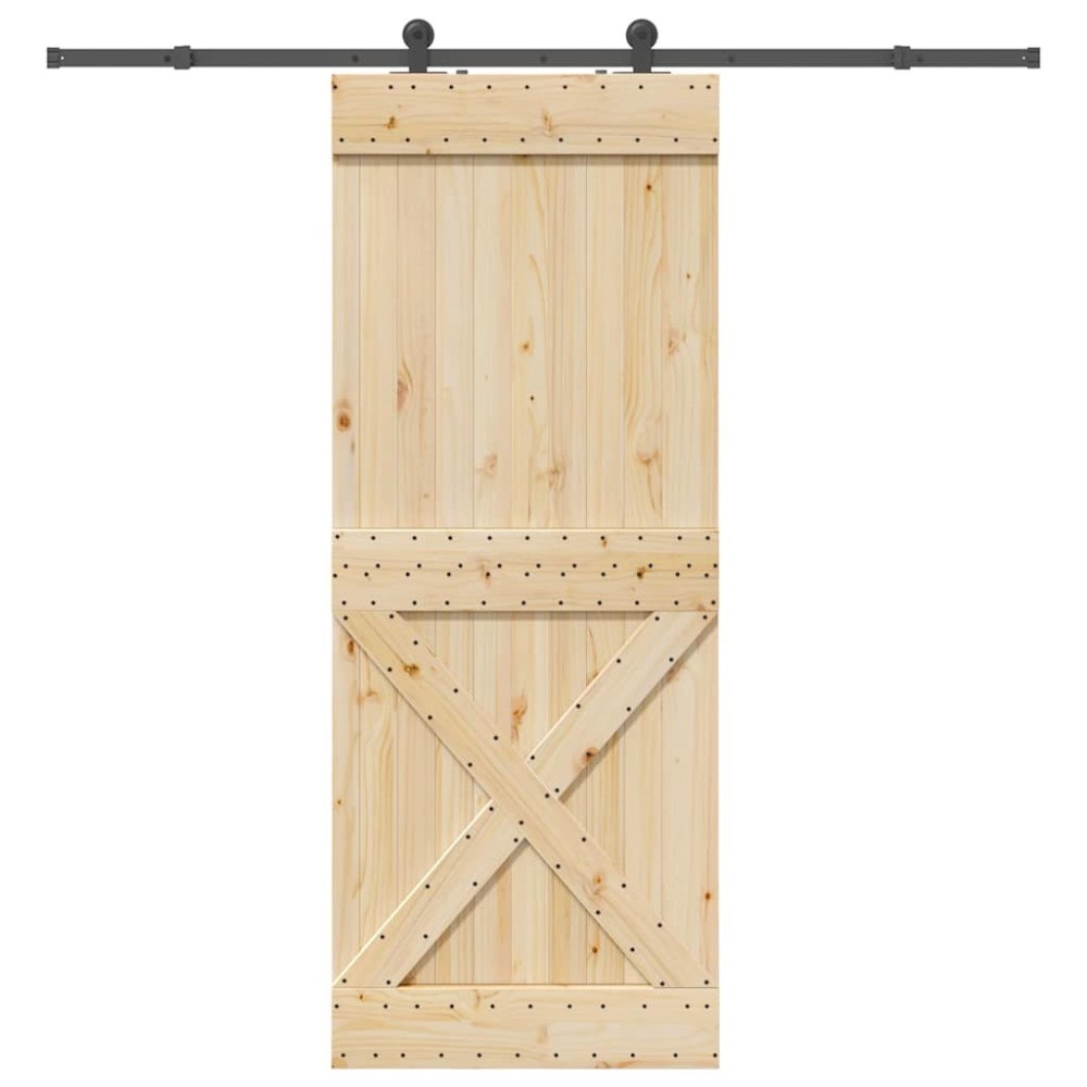 vidaXL Skjutdörr med beslag 90x210 cm massiv furu