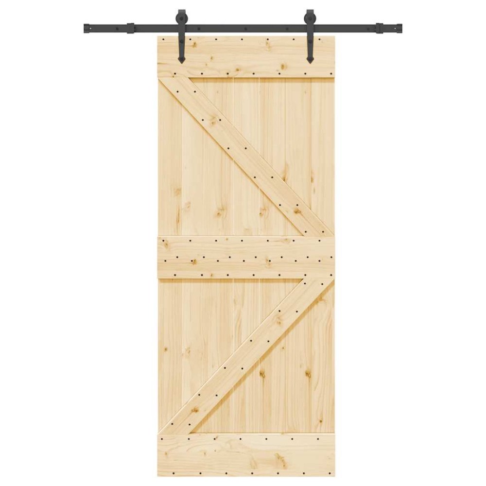 vidaXL Skjutdörr med beslag 85x210 cm massiv furu