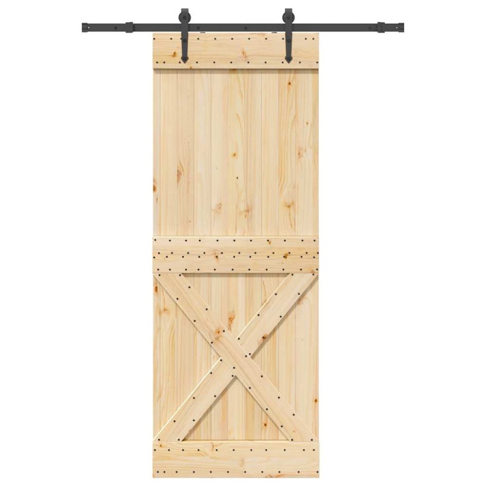 vidaXL Skjutdörr med beslag 85x210 cm massiv furu