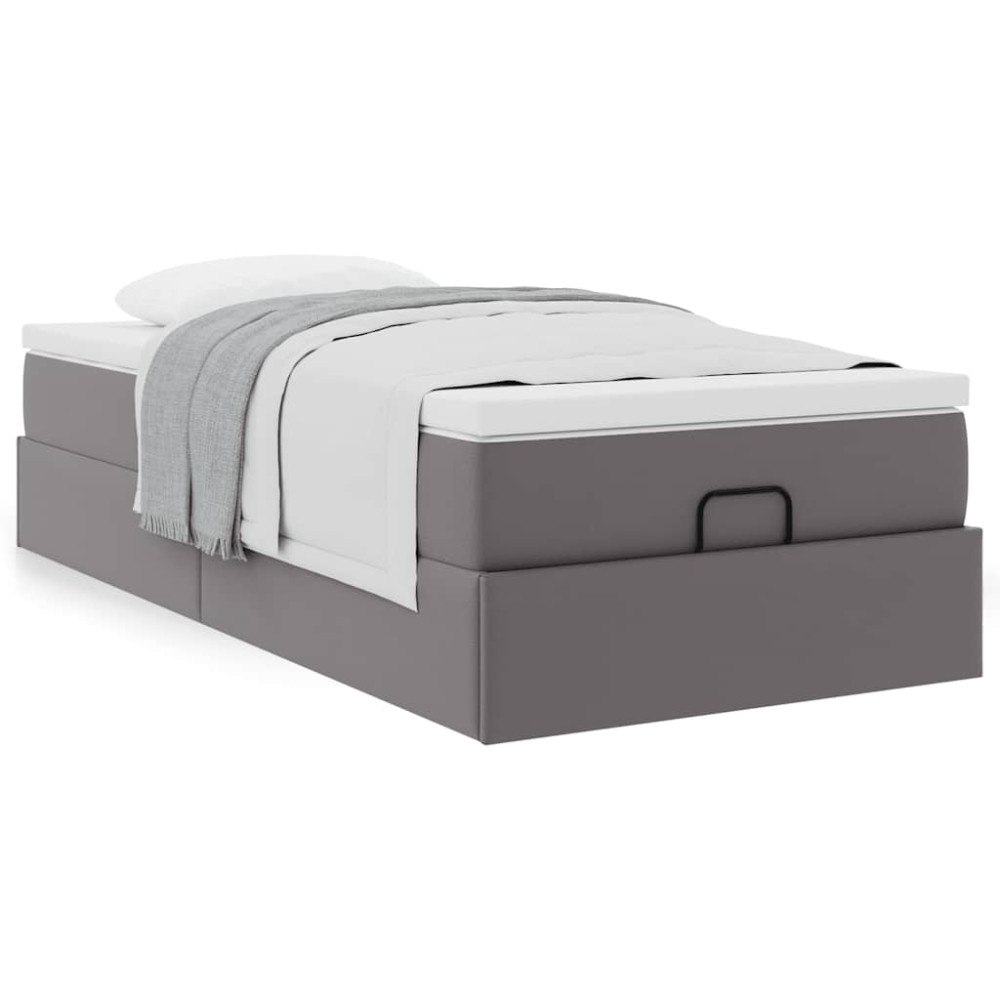 vidaXL Ottoman sängram med madrass grå 90x200 cm konstläder