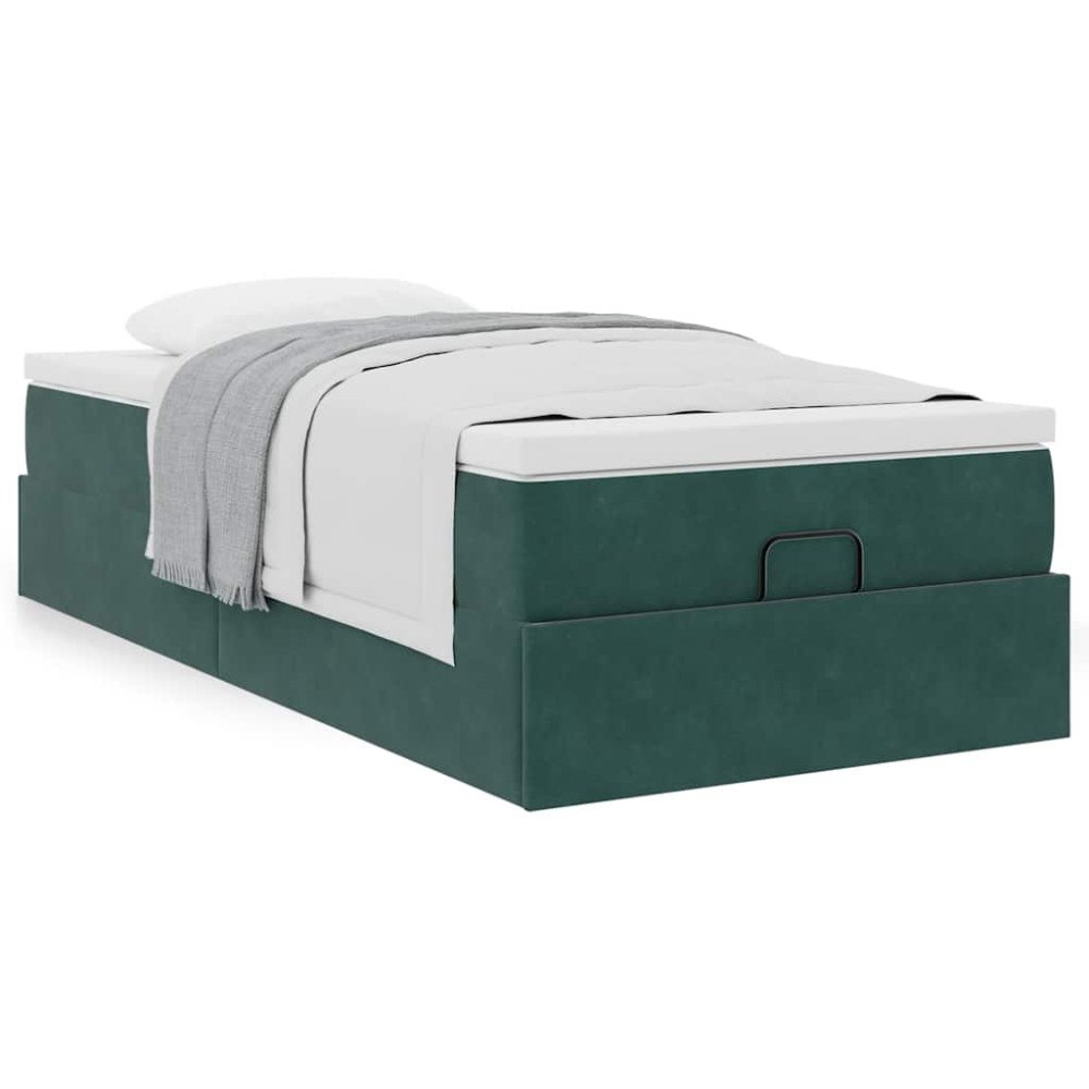 vidaXL Ottoman sängram med madrass mörkgrön 100x200 cm sammet