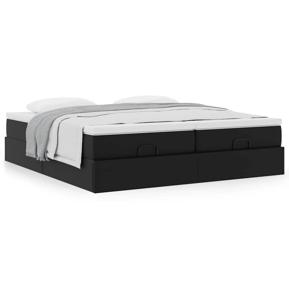 vidaXL Ottoman sängram med madrasser svart 160x200 cm konstläder