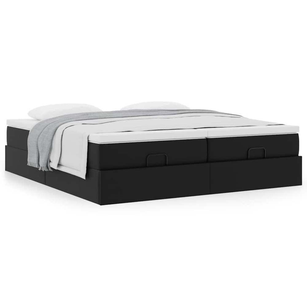 vidaXL Ottoman sängram med madrasser svart 180x200 cm konstläder