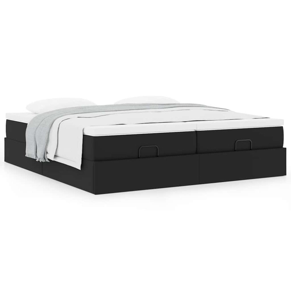 vidaXL Ottoman sängram med madrasser svart 200x200 cm konstläder