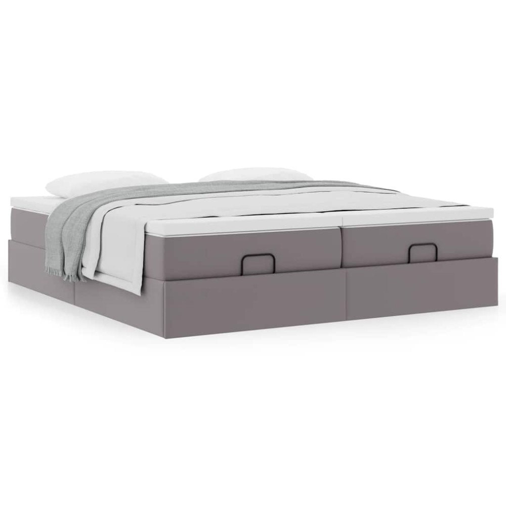 vidaXL Ottoman sängram med madrasser grå 200x200 cm konstläder