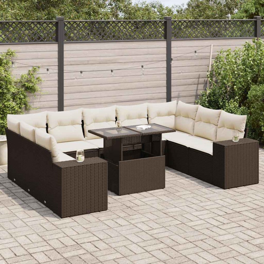vidaXL Loungegrupp 10 delar med brun dynor konstrotting