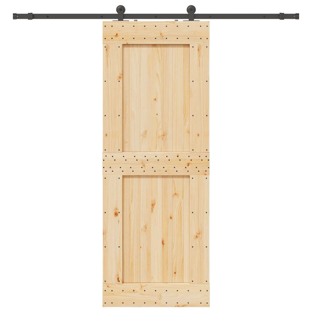 vidaXL Skjutdörr med beslag 85x210 cm massiv furu