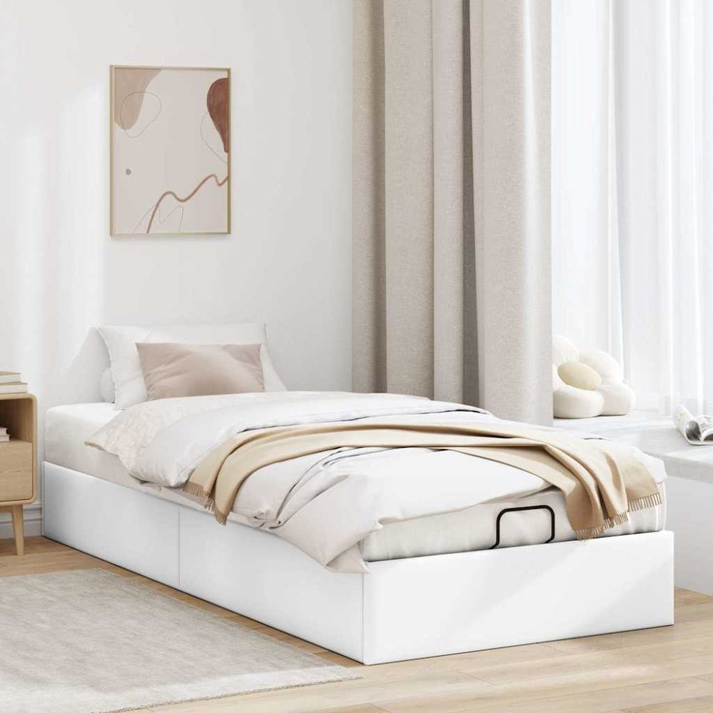 vidaXL Ottoman sängram utan madrass vit 90x200 cm konstläder
