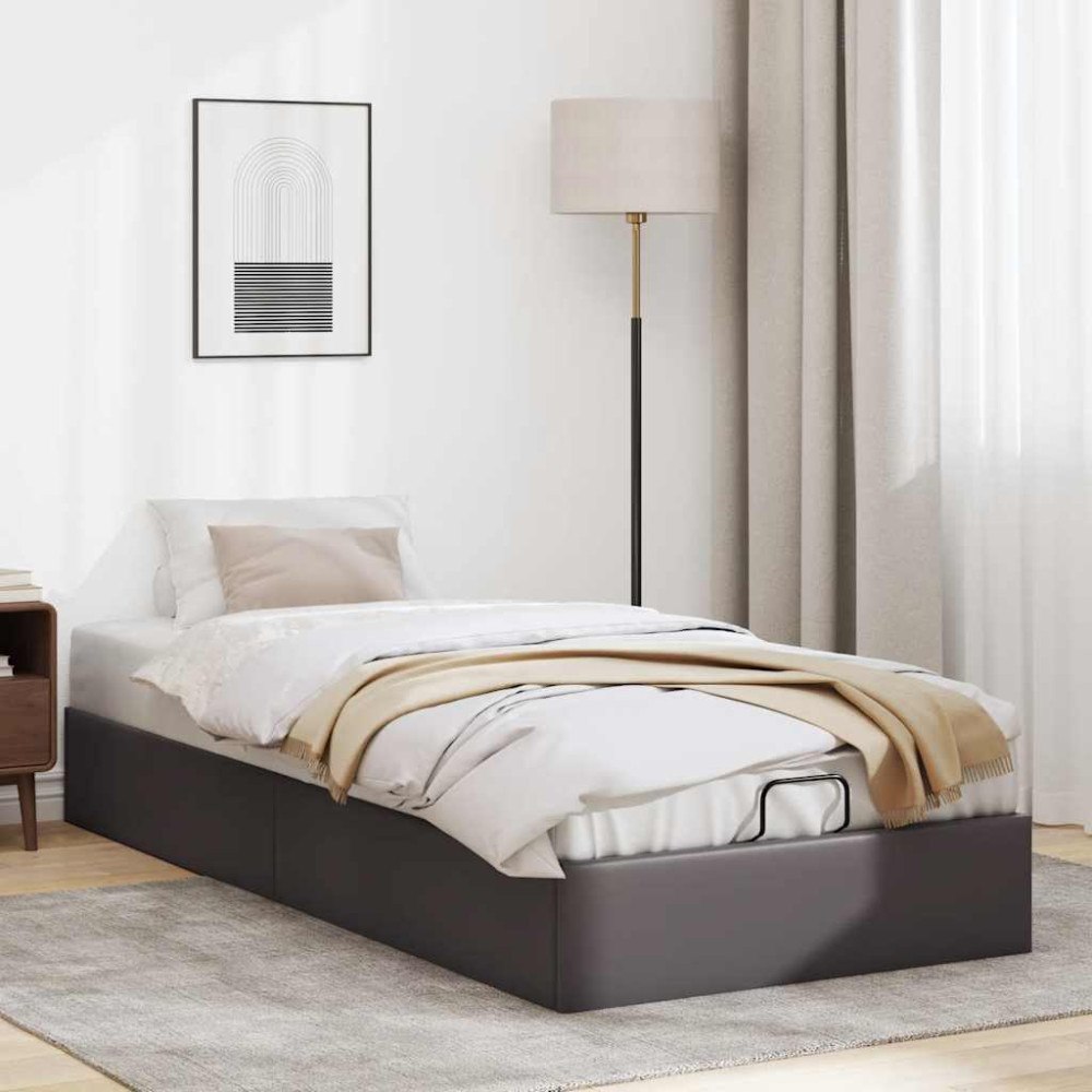 vidaXL Ottoman sängram utan madrass grå 90x200 cm konstläder