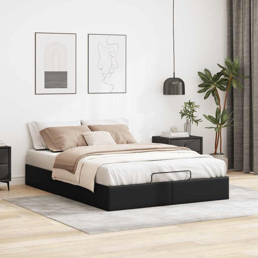 vidaXL Ottoman sängram utan madrass svart 140x200 cm konstläder