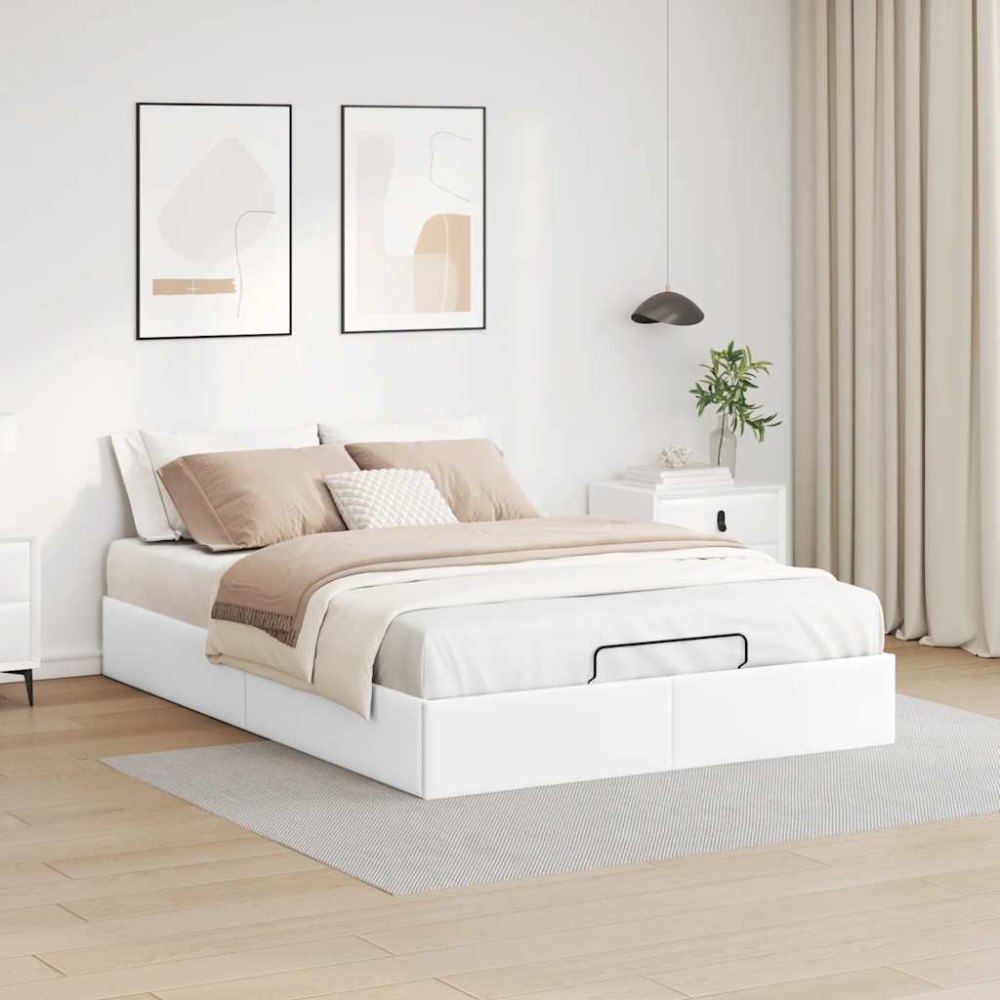 vidaXL Ottoman sängram utan madrass vit 140x200 cm konstläder