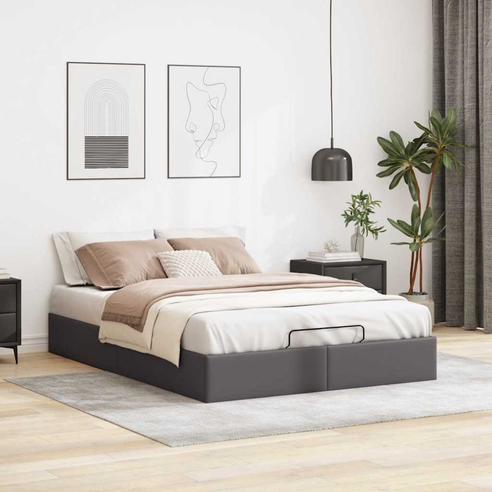 vidaXL Ottoman sängram utan madrass grå 140x200 cm konstläder