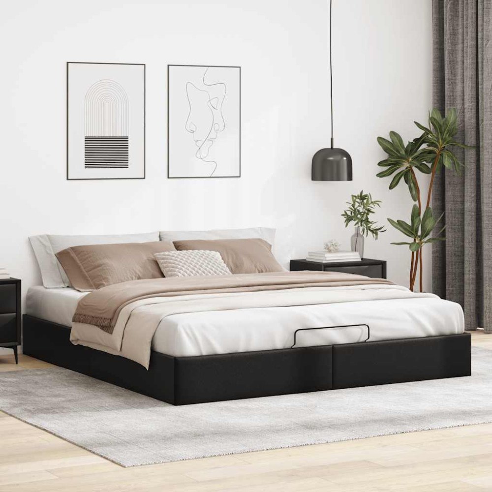 vidaXL Ottoman sängram utan madrass svart 160x200 cm konstläder