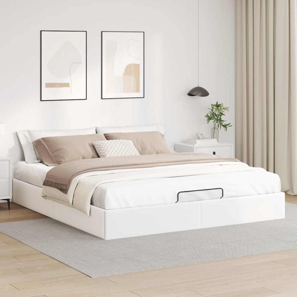 vidaXL Ottoman sängram utan madrass vit 160x200 cm konstläder