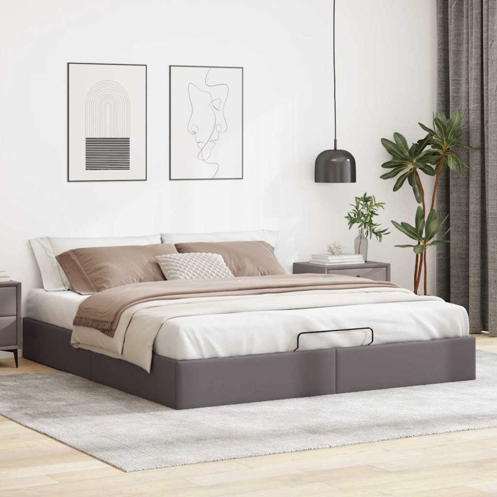 vidaXL Ottoman sängram utan madrass grå 160x200 cm konstläder