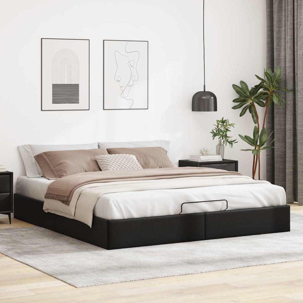 vidaXL Ottoman sängram utan madrass svart 200x200 cm konstläder