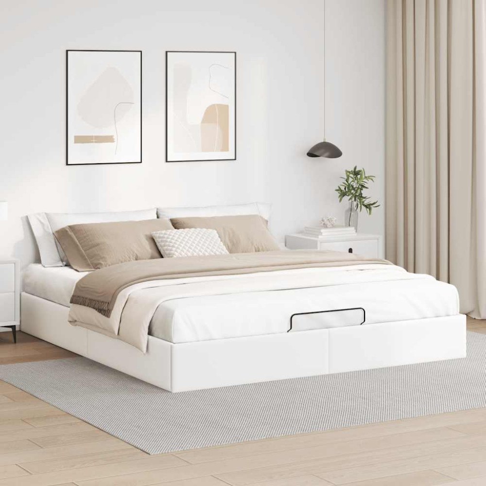 vidaXL Ottoman sängram utan madrass vit 200x200 cm konstläder
