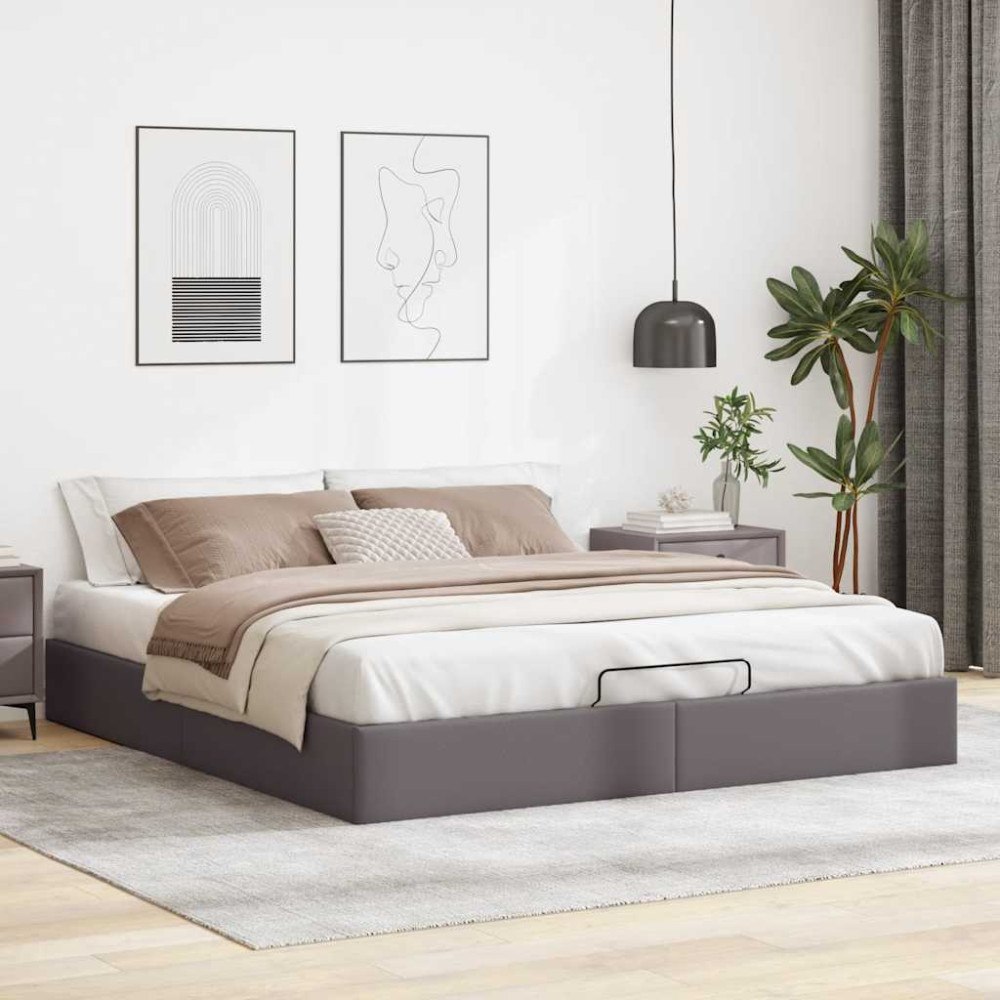 vidaXL Ottoman sängram utan madrass grå 200x200 cm konstläder