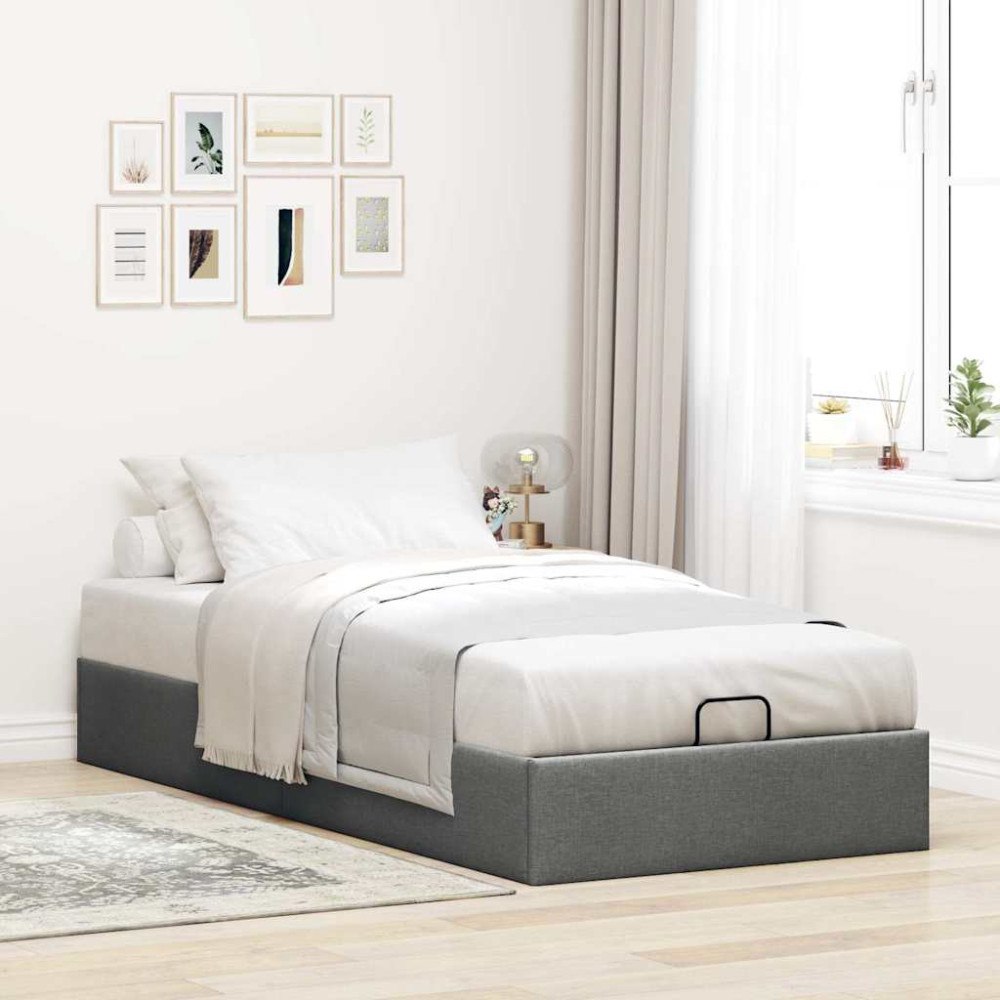 vidaXL Ottoman sängram utan madrass mörkgrå 90x200 cm tyg