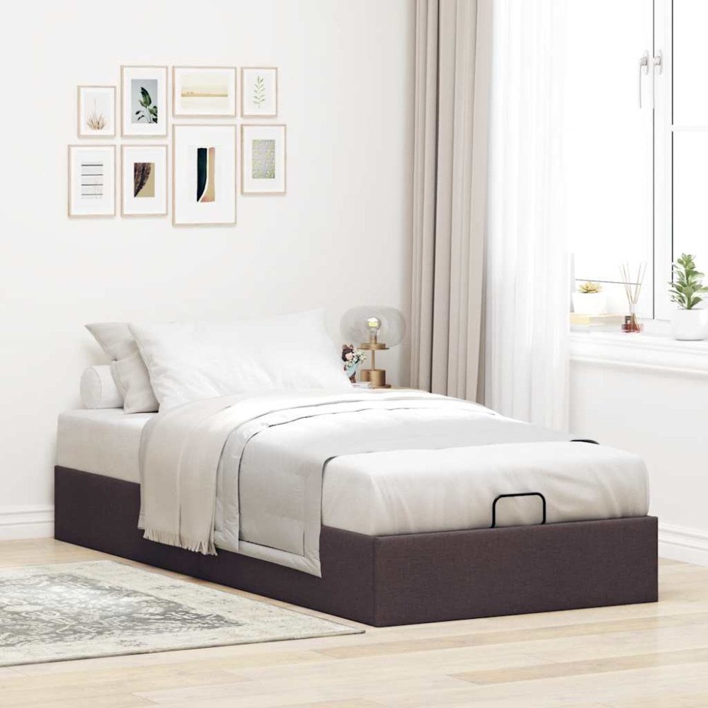 vidaXL Ottoman sängram utan madrass mörkbrun 90x200 cm tyg