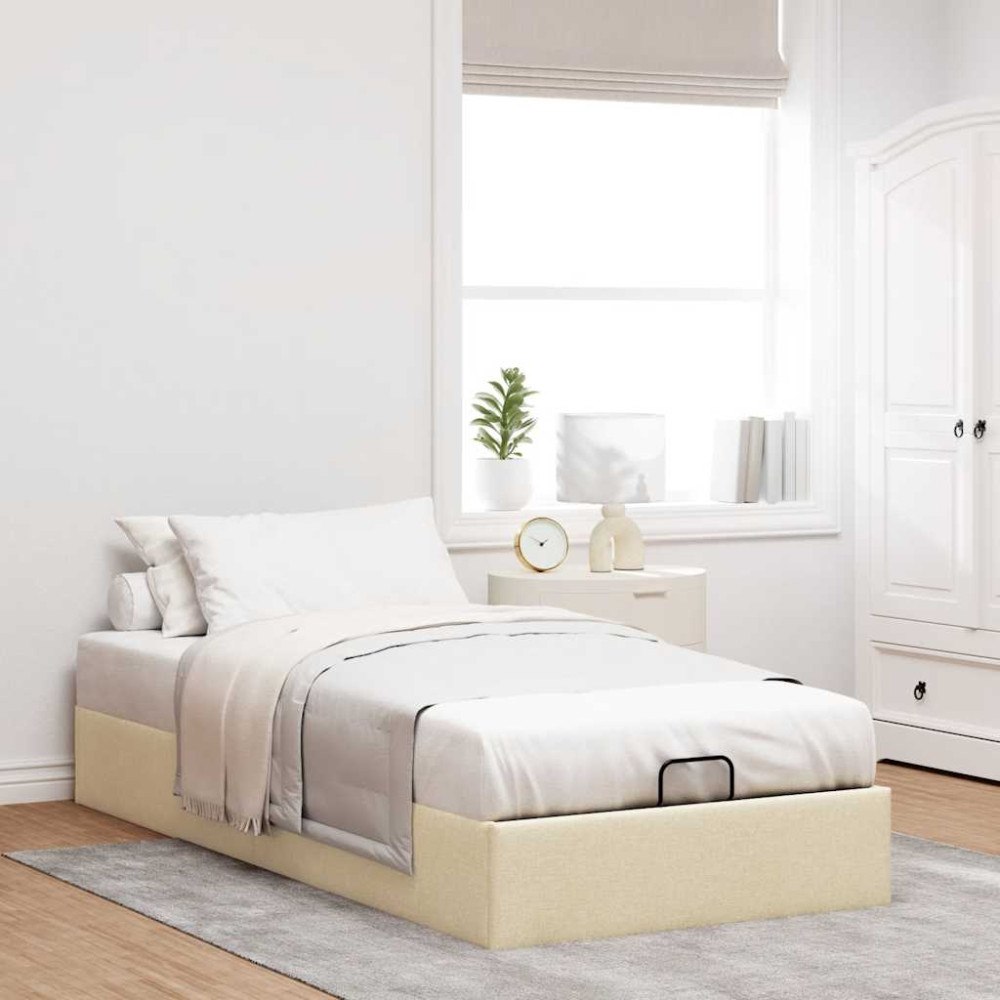vidaXL Ottoman sängram utan madrass gräddvit 90x200 cm tyg