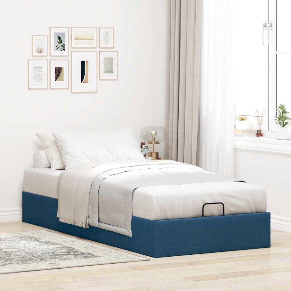 vidaXL Ottoman sängram utan madrass blå 90x200 cm tyg