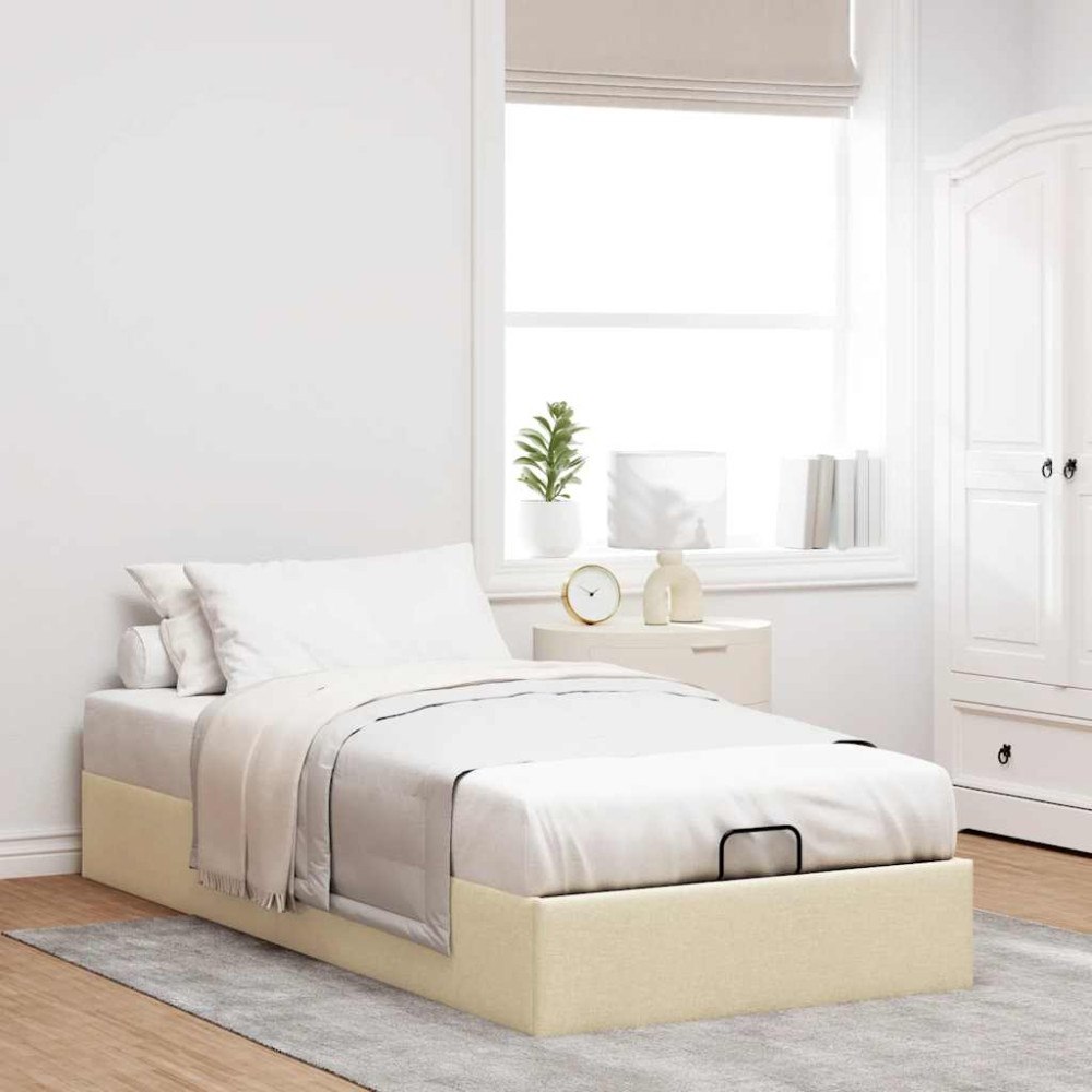 vidaXL Ottoman sängram utan madrass gräddvit 100x200 cm tyg