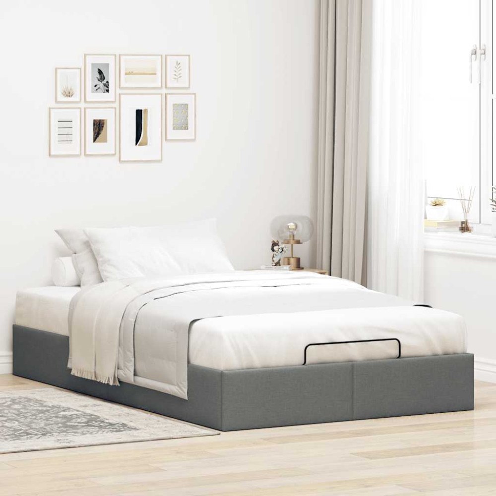 vidaXL Ottoman sängram utan madrass mörkgrå 120x190 cm tyg