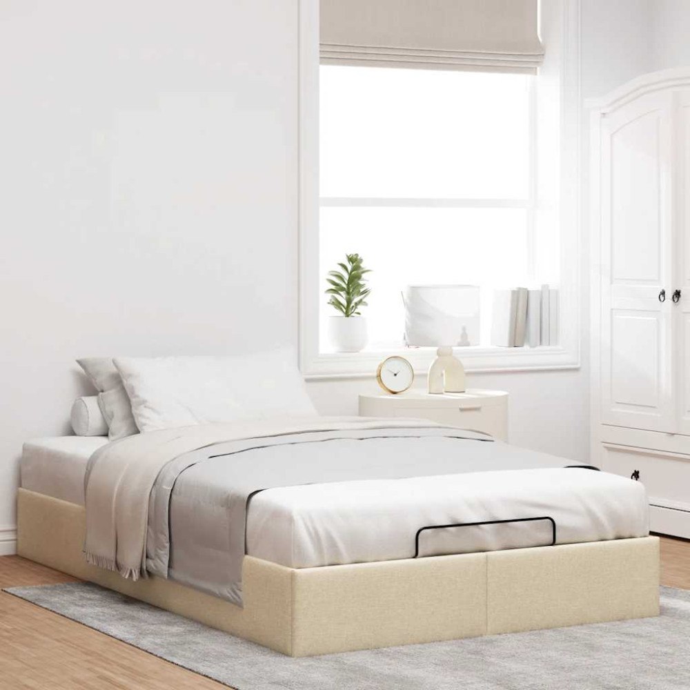 vidaXL Ottoman sängram utan madrass gräddvit 120x190 cm tyg